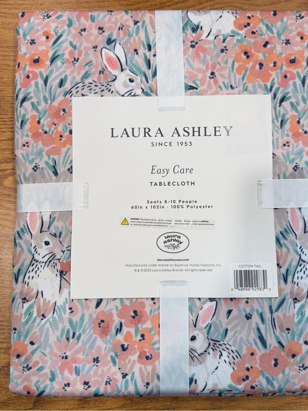 Laura Ashley Easy Care Floral Bunny Tablecloth - Pink & Green 60”x102”